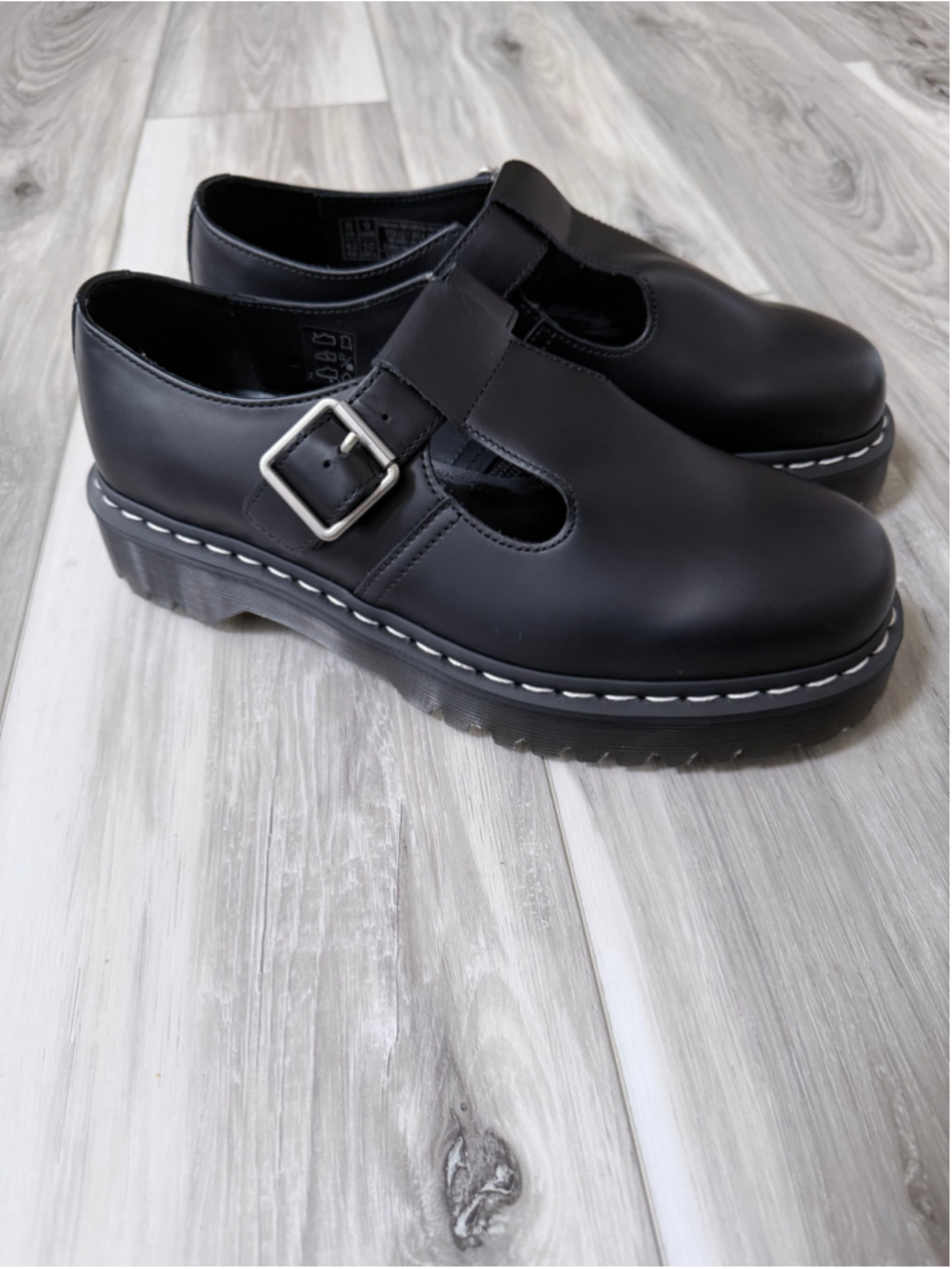 Women's Dr. Martens Polley Platform T-Bar Shoes Black Size 10